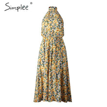 Load image into Gallery viewer, Simplee Floral print women dress Plus size sleeveless belt high waist boho maxi dress Casual holiday fashion party summer dress
