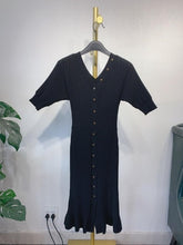 Load image into Gallery viewer, French long slim slim fringed knit short sleeve dress ladies spring and summer 2020 new Joker split tail V-neck dress
