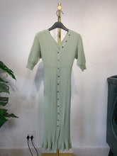 Load image into Gallery viewer, French long slim slim fringed knit short sleeve dress ladies spring and summer 2020 new Joker split tail V-neck dress