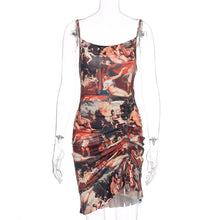 Load image into Gallery viewer, Hugcitar 2020 print sleeveless ruffles ruched sexy mini dress spring summer women fashion streetwear outfits club wear