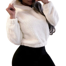 Load image into Gallery viewer, Bear Ears Warm Plush Hoodies Women Autumn Shoulder Crop Top Teddy 2019 Fashion Pullover Kawaii Sweatshirt Harajuku Hooded Hoody