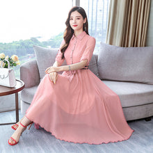 Load image into Gallery viewer, Spring And Autumn New Style Korean-style Slim Fit Slimming Mid-length Women's Dress Long Sleeve Chiffon Dress