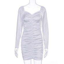 Load image into Gallery viewer, Hugcitar 2019 long puff sleeve slash neck satin pleated sexy mini dress autumn winter women solid party elegant streetwear outfi