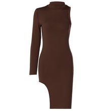 Load image into Gallery viewer, Simenual One Shoulder Long Sleeve Women Bodycon Party Dresses Side Slit Autumn Fashion Sexy Skinny Clubwear Mini Dress Solid Hot