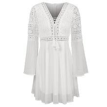 Load image into Gallery viewer, Anself Sexy Women's Dress V-Neck Hollow Out Long Sleeve Mini Chiffon Dress Elegant White Boho Woman Dresses Casual Lace Vestido