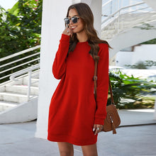 Load image into Gallery viewer, Leosoxs Autumn Winter O Neck Long Sleeve Women's Sweatshirt Dress 2020 New Fashion Solid Loose Pocket Ladies Mini Dress Vestidos