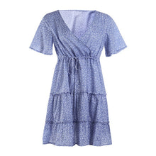 Load image into Gallery viewer, hirigin 2020 Women Dress Boho Floral Ruffle Short Mini Dress Summer Knot Sexy V-Neck Party Holiday Dress Femme vestido de mujer