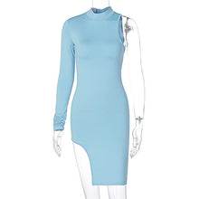 Load image into Gallery viewer, Simenual One Shoulder Long Sleeve Women Bodycon Party Dresses Side Slit Autumn Fashion Sexy Skinny Clubwear Mini Dress Solid Hot