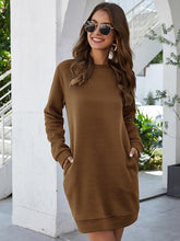 Load image into Gallery viewer, Leosoxs Autumn Winter O Neck Long Sleeve Women's Sweatshirt Dress 2020 New Fashion Solid Loose Pocket Ladies Mini Dress Vestidos