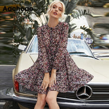 Load image into Gallery viewer, Aachoae Boho Style Floral Print Pleated Dress Long Sleeve Women Mini Dress O Neck Loose Ladies Dresses Beach Sundress Ropa Mujer