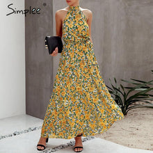 Load image into Gallery viewer, Simplee Floral print women dress Plus size sleeveless belt high waist boho maxi dress Casual holiday fashion party summer dress
