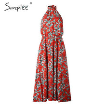 Load image into Gallery viewer, Simplee Floral print women dress Plus size sleeveless belt high waist boho maxi dress Casual holiday fashion party summer dress
