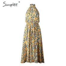 Load image into Gallery viewer, Simplee Floral print women dress Plus size sleeveless belt high waist boho maxi dress Casual holiday fashion party summer dress
