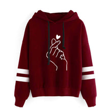 Load image into Gallery viewer, Popular Sweet Cute Finger Heart Love You Hip Hop Sweatshirt Spring Autumn Long Sleeve Women Hoody Hoodies Outerwears with Hat
