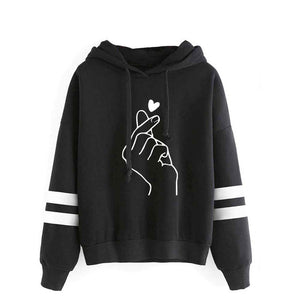 Popular Sweet Cute Finger Heart Love You Hip Hop Sweatshirt Spring Autumn Long Sleeve Women Hoody Hoodies Outerwears with Hat