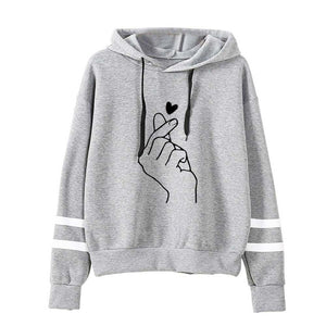 Popular Sweet Cute Finger Heart Love You Hip Hop Sweatshirt Spring Autumn Long Sleeve Women Hoody Hoodies Outerwears with Hat