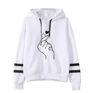 Popular Sweet Cute Finger Heart Love You Hip Hop Sweatshirt Spring Autumn Long Sleeve Women Hoody Hoodies Outerwears with Hat