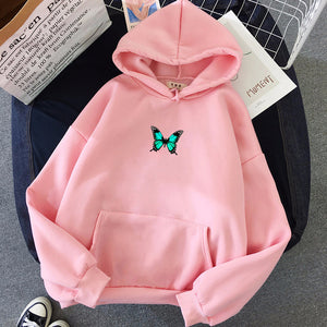 Winter Oversized Hoodies Women Sweatshirts Streetwear Harajuku Butterfly Print Ladies Hooded Aesthetic Hoodie