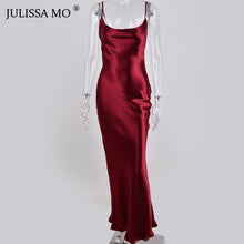 Load image into Gallery viewer, JULISSA MO Sexy Spaghetti Strap Backless Summer Dress Women Satin Lace Up Trumpet Long Dress Elegant Bodycon Party Dresses 2021
