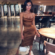 Load image into Gallery viewer, Dulzura neon satin lace up women long midi dress bodycon backless elegant party sexy club clothes 2021 summer dinner outfit
