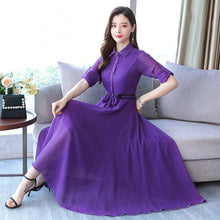 Load image into Gallery viewer, Spring And Autumn New Style Korean-style Slim Fit Slimming Mid-length Women&#39;s Dress Long Sleeve Chiffon Dress
