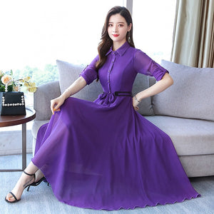 Spring And Autumn New Style Korean-style Slim Fit Slimming Mid-length Women's Dress Long Sleeve Chiffon Dress