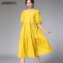 Load image into Gallery viewer, European and American plus size women&#39;s summer 2020 new fat mm200 kg loose fashion ruffle stitching dress 7866
