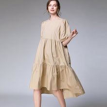 Load image into Gallery viewer, European and American plus size women&#39;s summer 2020 new fat mm200 kg loose fashion ruffle stitching dress 7866
