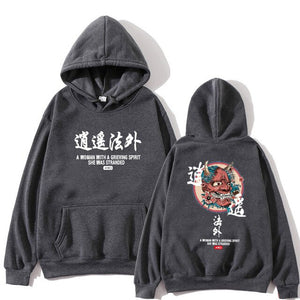 Brand New Designer Japanese Chinese Style Hoodies Streetwear Sweatshirt Hip Hop Evil Devil Printed Cotton Men Hip Hop Streetwear