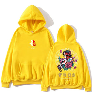 Brand New Designer Japanese Chinese Style Hoodies Streetwear Sweatshirt Hip Hop Evil Devil Printed Cotton Men Hip Hop Streetwear