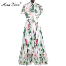 Load image into Gallery viewer, MoaaYina Fashion Designer Runway dress Spring Summer Women Dress Bow collar Rose Floral-Print Elegant Chiffon Dresses
