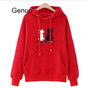 Winter Pullover Sweatshirts Women Cat Kawaii Poleron Mujer 2020 Kangaroo Pocket Hoodie School Korean Streetwear Oversized Hoodie