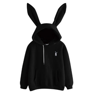 QRWR 2020 Autumn Winter Women Hoodies Kawaii Rabbit Ears Fashion Hoody Casual Solid Color Warm Sweatshirt Hoodies For Women