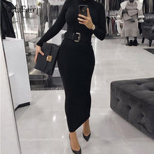 Load image into Gallery viewer, Nadafair Sexy Women Dress Long Sleeve Turtleneck Autumn Winter Solid Casual Basic Black White Bodycon Slim Maxi Dress For Women
